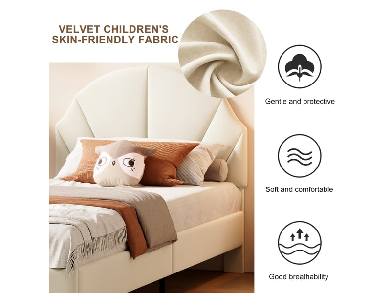  Feeohome lit rembourré pour fille 90x200, lit enfant fille, lit jumeaux enfant avec tête de lit réglable et sommier à lattes, cadre de lits pour enfants, adolescents, velours  - Conforama D