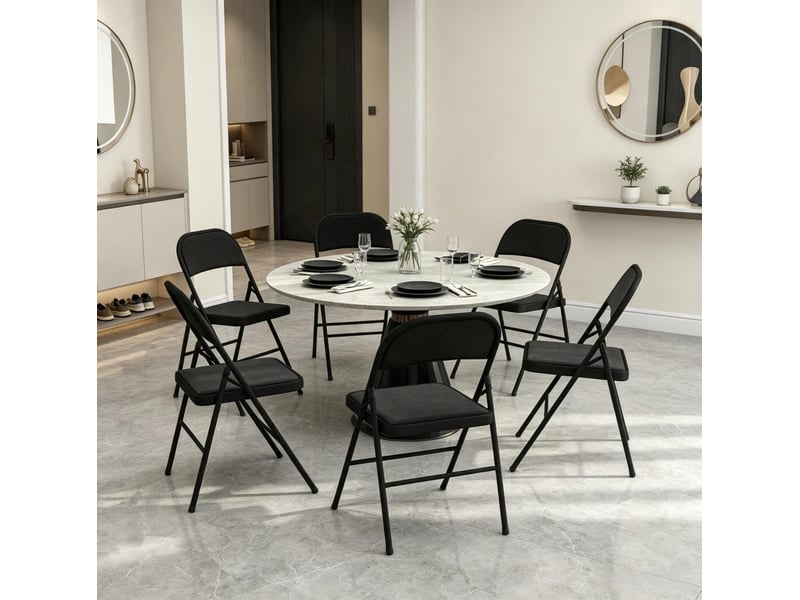  Lot de 6 chaises pliantes  – 45 x 46 x 78 cm – noir – assise rembourrée, structure en acier robuste  - Conforama D