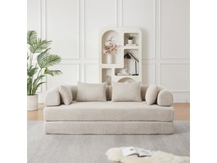Canapé convertible modulable 4-en-1 200x95x68 cm, couchage 190x200 cm, dossier réglable, 4 coussins, chenille antitache, beige