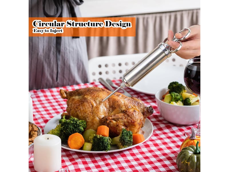 Seringue alimentaire de 60 ml, injecteur de viande en acier inoxydable, seringue à marinade avec 3 aiguilles et 2 brosse de nettoyage NO Commercial reference - Conforama E