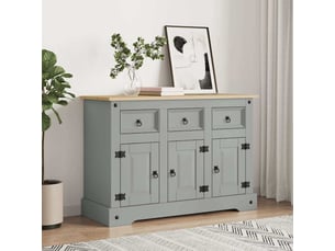 Buffet - bahut - meuble de rangement corona gris 112x43x78 cm bois massif pin mexicain