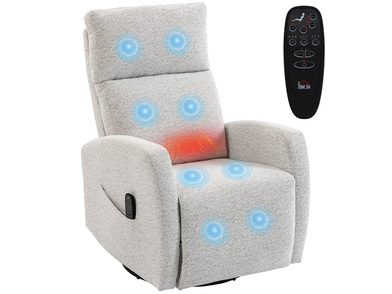  Fauteuil inclinable de massage en chenille pivotant crème 163x73,5x86 cm  - Conforama A