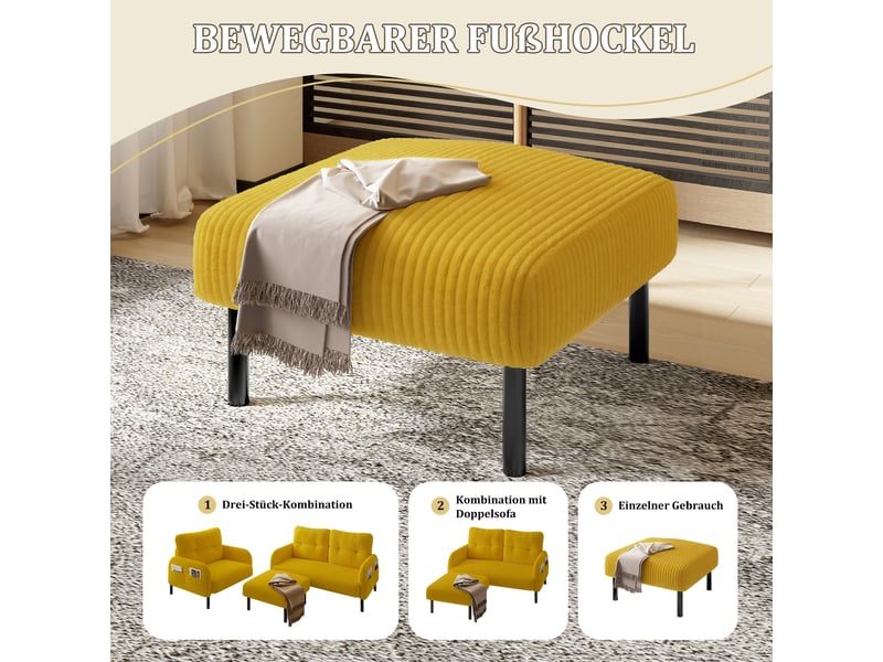 Tabouret en tissu velours côtelé de qualité supérieure avec structure en métal - housse en velours super doux pour un confort ultime - polyvalent HFSN-1116YE-3 - Conforama E