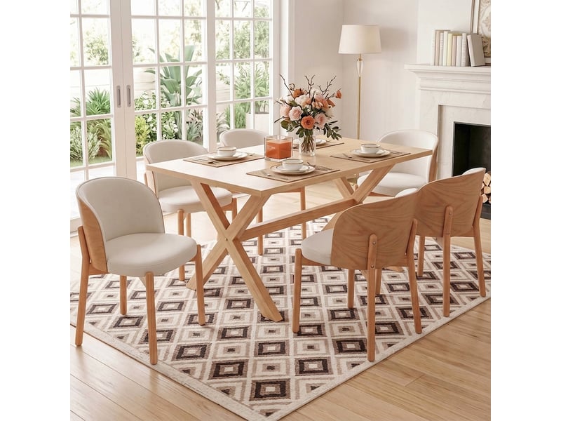 Lot de 2 chaises de salle à manger en bois massif avec dossier enveloppant, couleur bois naturel - Conforama C