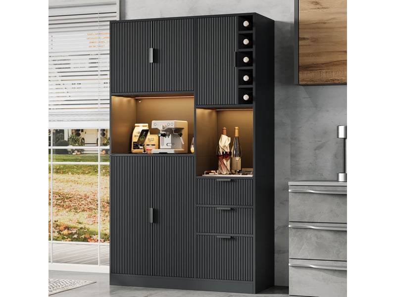Meuble buffet rangement cuisine etagere reglable led prises mdf noir 105 x 40 x 180 homvra - Conforama B