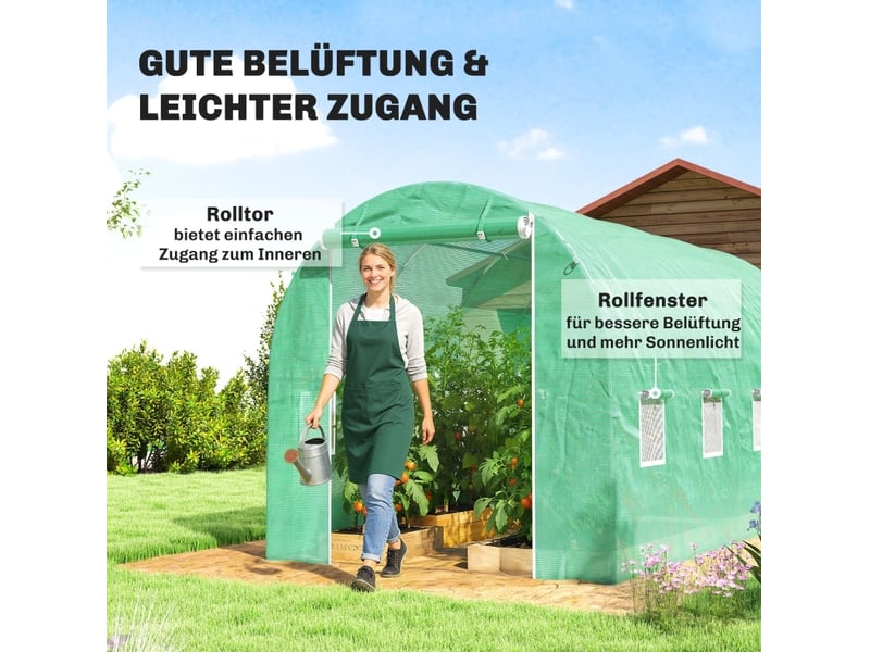  Film de serre 4 x 2 m, plancha de jardin étanche avec porte, 8 fenêtres, protection uv, polyéthylène vert  - Conforama C