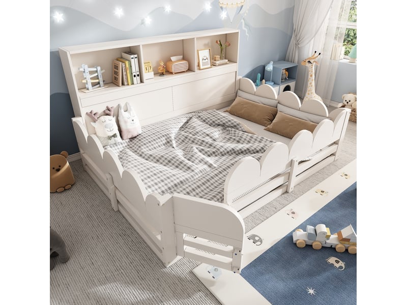 Lit enfant 140x190 cm avec barrière et porte en bois blanc - Conforama B