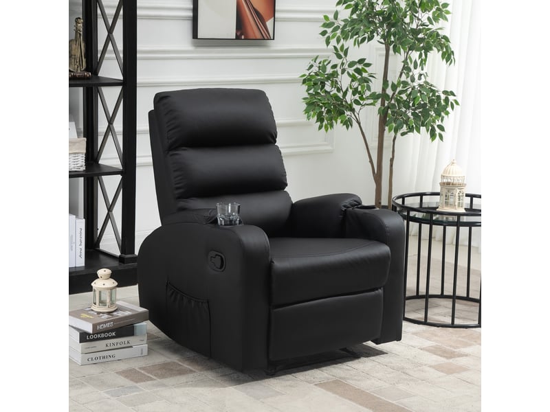  Fauteuil de relaxation inclinable avec repose-pied ajustable revêtement synthétique noir  - Conforama C