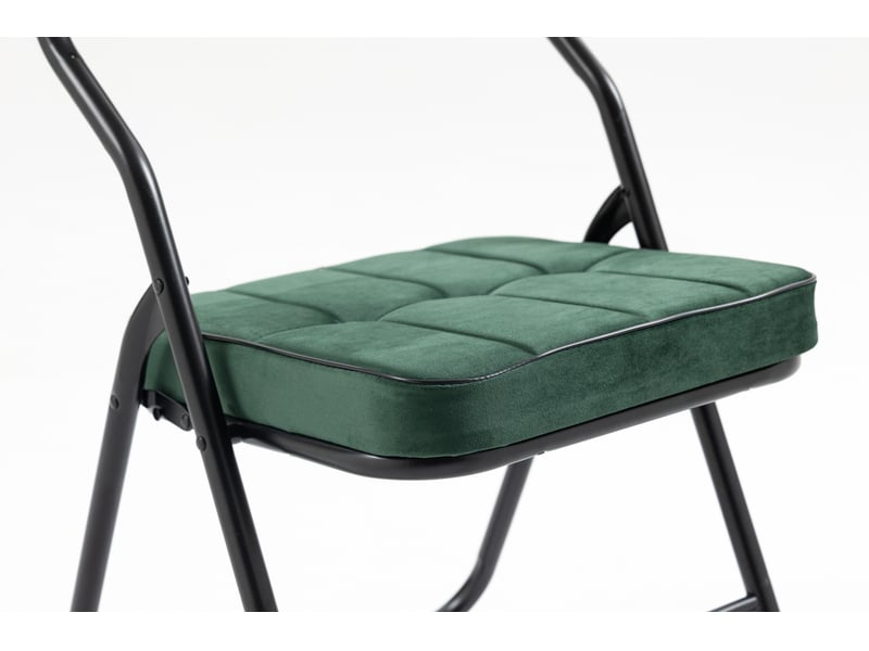  Lot de 2 chaises pliantes 47x46x80 cm, dossier et assise rembourrés incurvés, structure en acier, velours vert  - Conforama E
