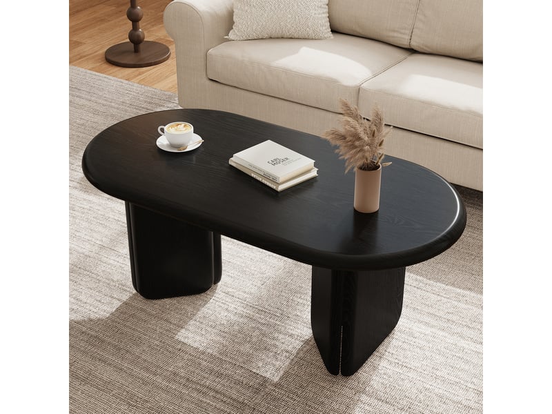  Table basse ovale 90x50x40 cm design moderne, pieds décoratifs, mdf, plateau effet bois noir  - Conforama B