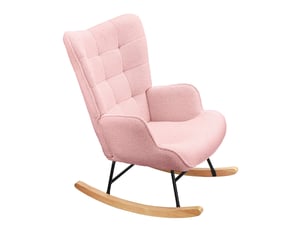 Fauteuil à bascule - 75x68x92cm - rocking chair en tissu bouclette avec dossier capitonnée et pieds en bois - rose
