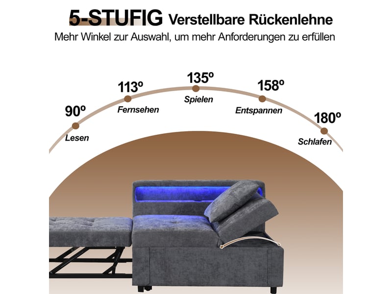  Canapé convertible, canapé-lit : dossier réglable, éclairage led, port usb, avec accoudoirs  - Conforama E