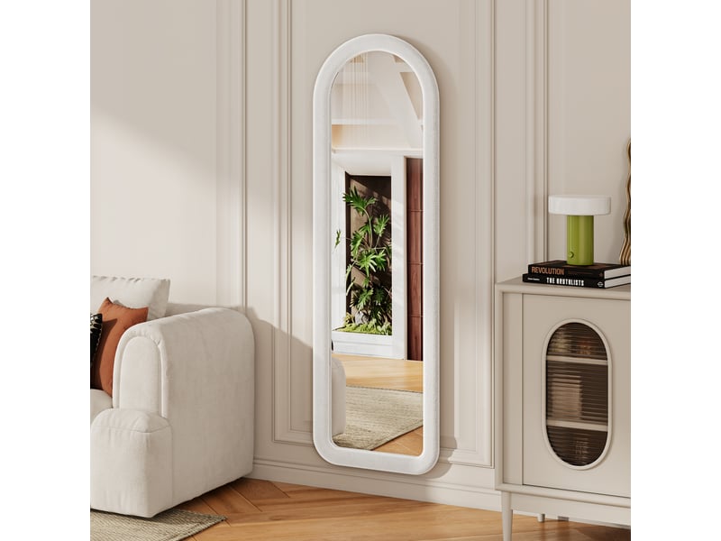  Miroir plein pied arche 160x50 cm, cadre rembourré en flanelle blanche, miroir au sol décoratif pour chambre et dressing  - Conforama B