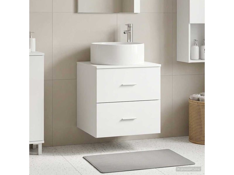  Vanité de lavabo mural, meuble de rangement blanc 49.5x44.5x65.5 cm  - Conforama B