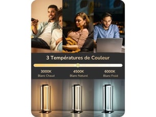 Lampe de table led tactile 18w 750 lm cadre pivotant 3 cct noir argent
