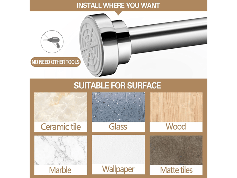  Tringle à vêtements télescopique, tringle à rideau de douche, tringle à rideaux, tringle télescopique réglable antirouille (argentée  - Conforama B