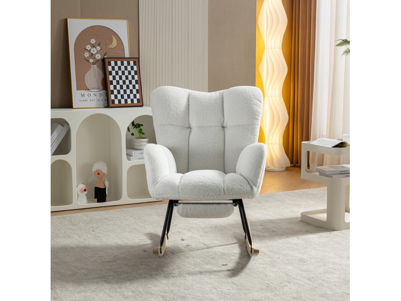  Fauteuil à bascule revêtement teddy, okwish, blanc  - Conforama E
