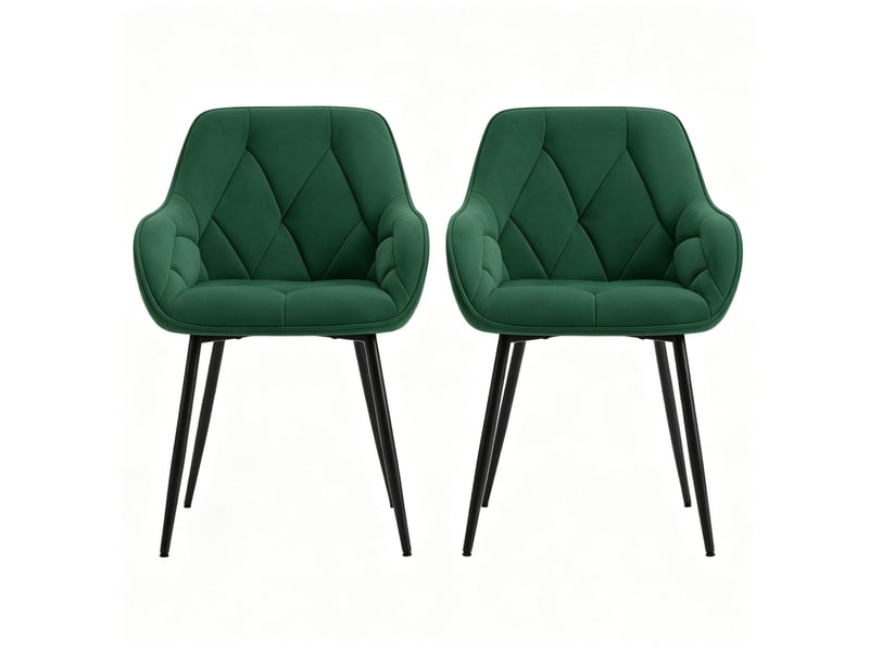  Chaises de salle à manger lot de 2 avec dossier ergonomique et accoudoirs, en velours et métal vert foncé  - Conforama A