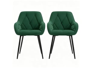 Chaises de salle à manger lot de 2 avec dossier ergonomique et accoudoirs, en velours et métal vert foncé