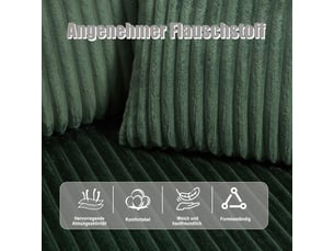 Canapé modulaire - velours côtelé émeraude - méridienne - poches latérales - porte-gobelets