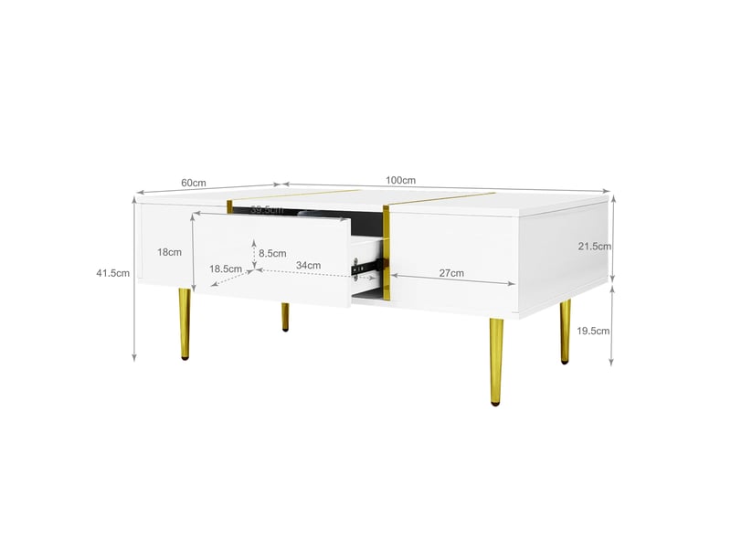  Ensemble meuble tv 170x35x46 cm et table basse 100x60x41,5 cm, 4 portes, 2 tiroirs, mdf blanc brillant  - Conforama D