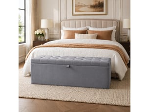 Banc coffre tcqpz en velours gris 138 x 41 x 42 cm avec rangement