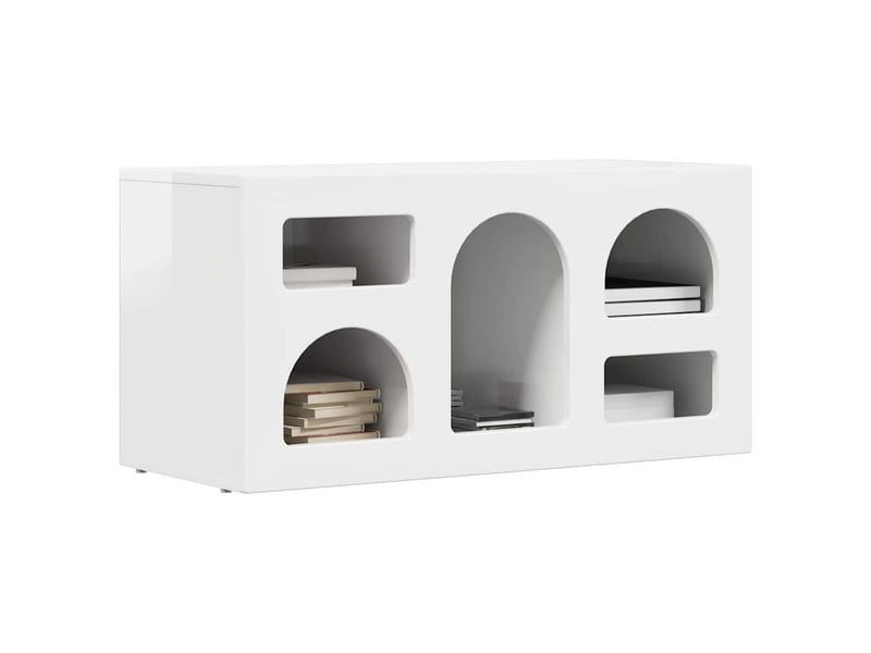  Meuble tv - banc tv - meuble de rangement elst 80 x 35 x 40 cm blanc brillant bois d'ingénierie  - Conforama C