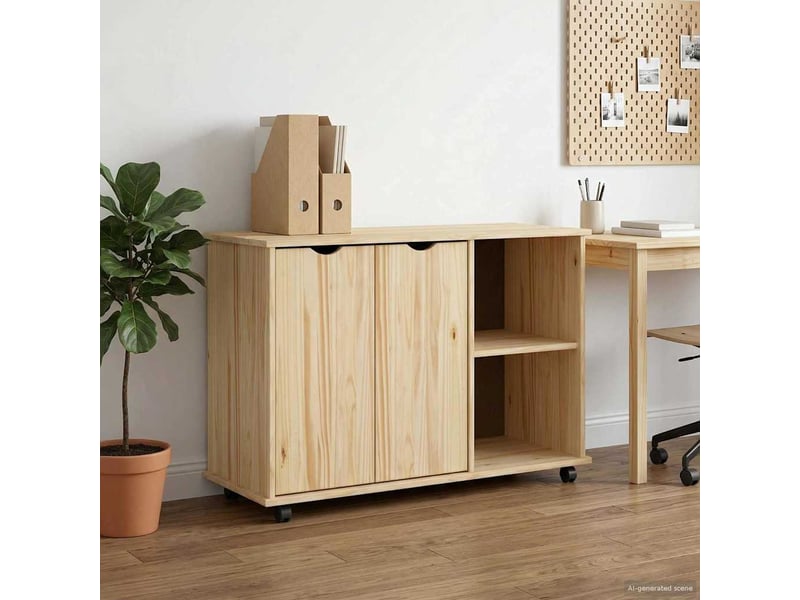  Caisson roulant de bureau marron 100 x 39 x 65,5 cm bois de pin massif  - Conforama B