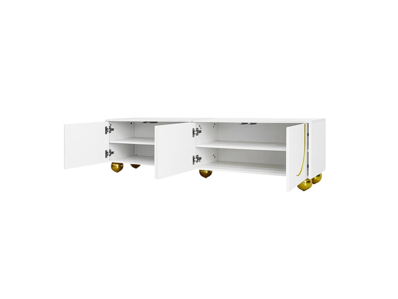  Meuble tv design avec portes structurées, tiroirs et niches – finitions dorées, rangement élégant  - Conforama D