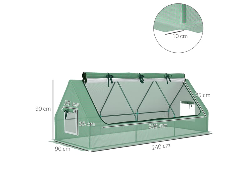  Mini serre de jardin en acier vert avec bâche pe anti-uv, toit enroulable et fenêtres en maille, 240 x 90 x 90 cm  - Conforama C