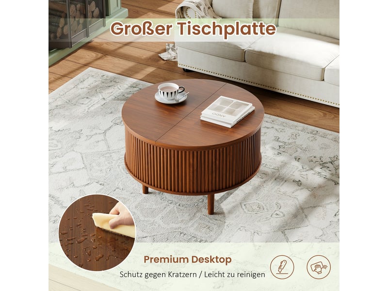  Table basse extensible marron 80x80x50cm réglable coins arrondis rangement panneau de particules salon rangement pratique moderne  - Conforama B