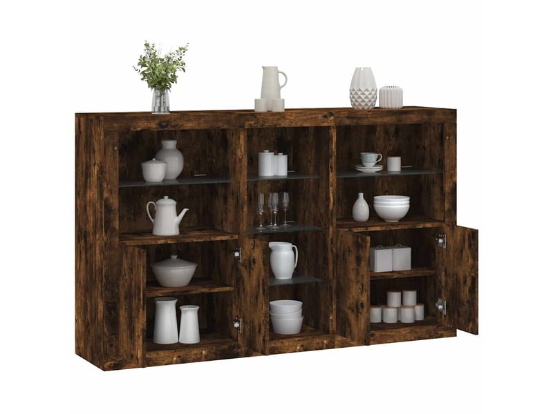  Buffet - bahut - meuble de rangement avec lumières led chêne fumé 162x37x100 cm  - Conforama B