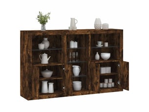 Buffet - bahut - meuble de rangement avec lumières led chêne fumé 162x37x100 cm