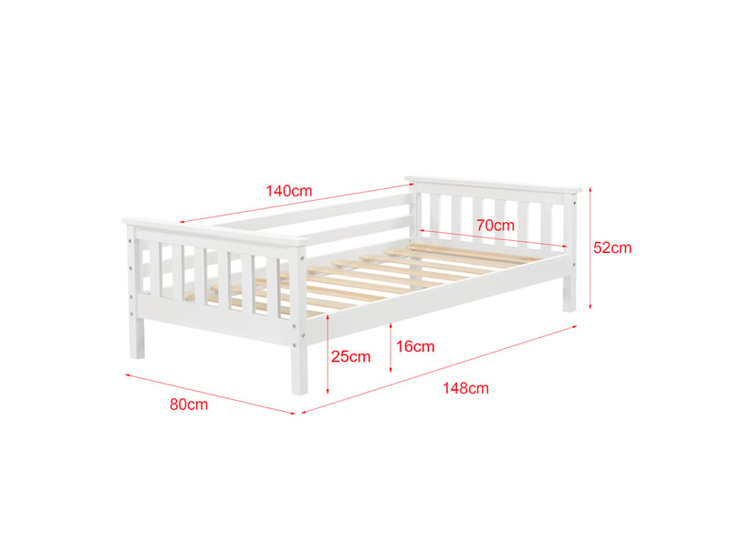  Lit pour enfant avec sommier à lattes structure en bois de pin blanc 70 x 140 cm 03_0005447  - Conforama C