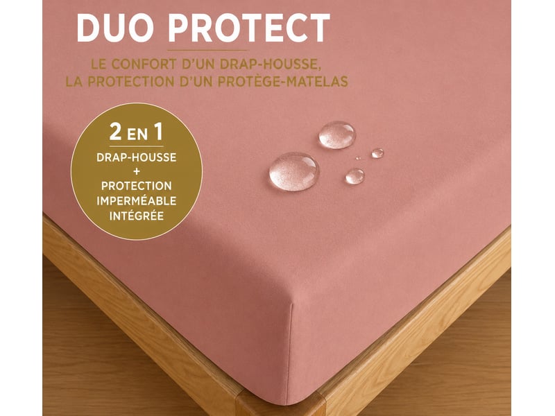  Drap housse 2 en 1 imperméable 90 x 190 cm coton 57 fils duo protect vieux rose CP-DHDUOPROTECT90-VIEUXROSE - Conforama B