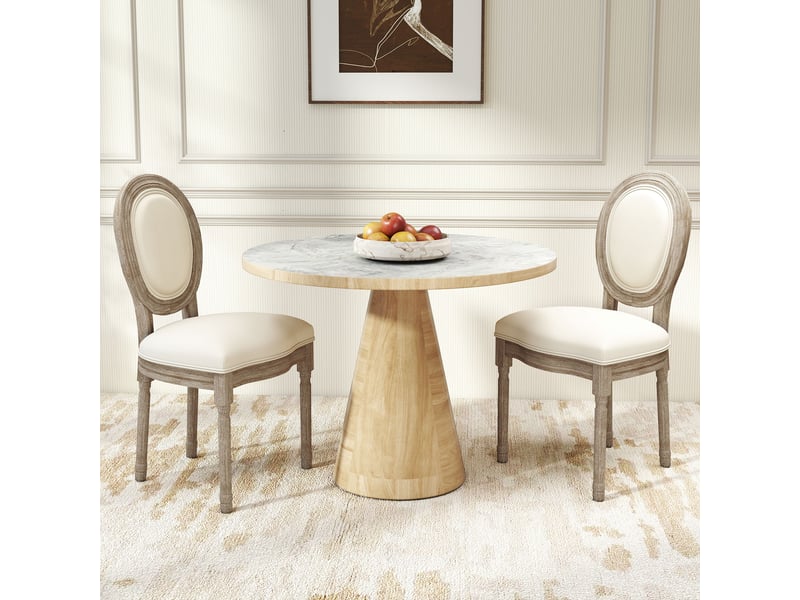  Lot de 2 chaises de salle à manger - chaise de salon médaillon style louis xvi aspect lin crème  - Conforama C