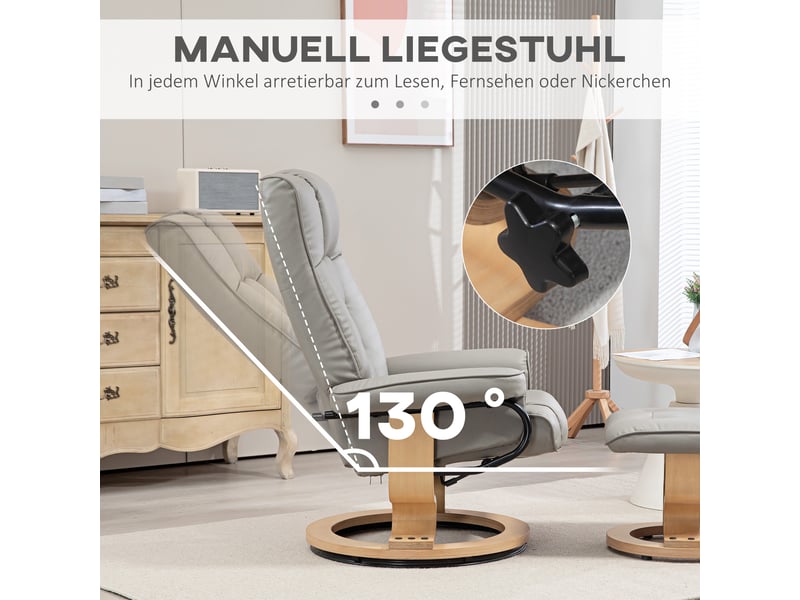 Fauteuil relax avec pouf, inclinable à 130°, pivotant à 360°, simili cuir gris, pour salon et coin lecture - Conforama B