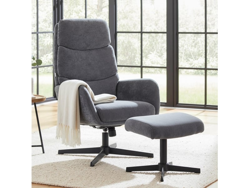  Fauteuil relax à bascule avec repose-pieds, dossier haut et base en métal gris pour salon et chambre  - Conforama B