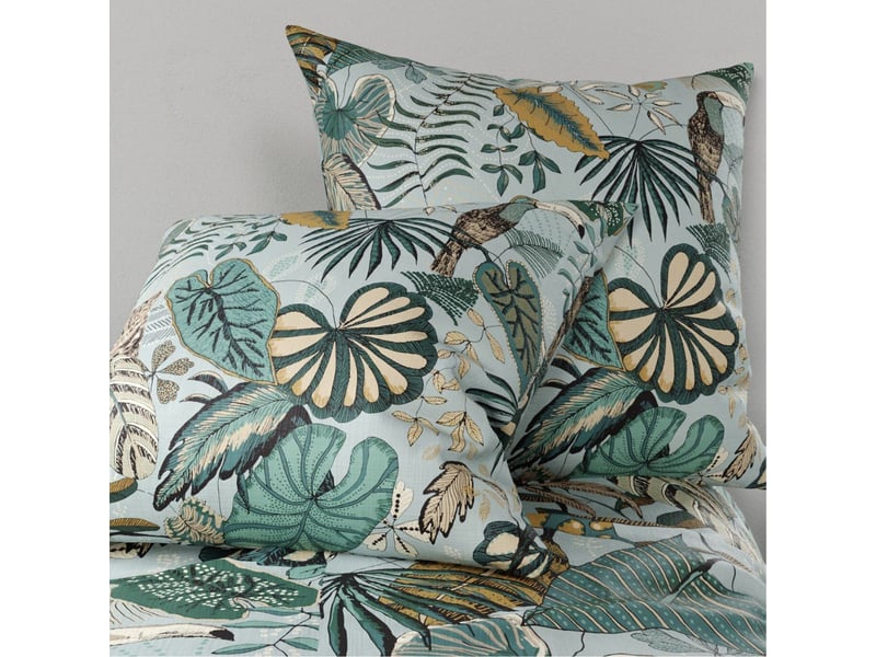  Parure housse de couette 260x240cm + 2 taies motif exotique bleu et vert 100% coton - yucatan YUCATAN - Conforama C