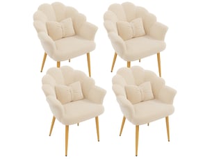 Lot de 4 fauteuils de salle à manger 64x65,5x85 cm en tissu teddy beige, pieds dorés