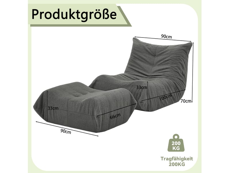  Fauteuil lazy gris en tissu bouclette avec repose-pieds, dossier et mousse haute résilience pour se détendre  - Conforama C