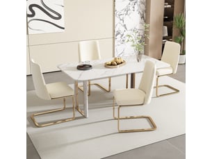 Lot de 4 chaises de salle à manger à dossier losangé  - pieds en métal doré, velours beige