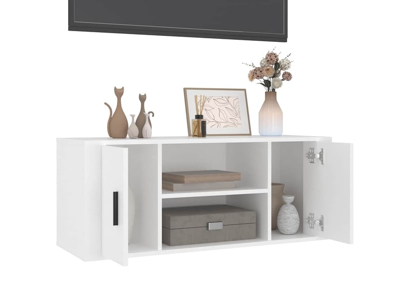  Meuble tv - banc tv - meuble de rangement blanc 100x35x40 cm bois d'ingénierie  - Conforama D