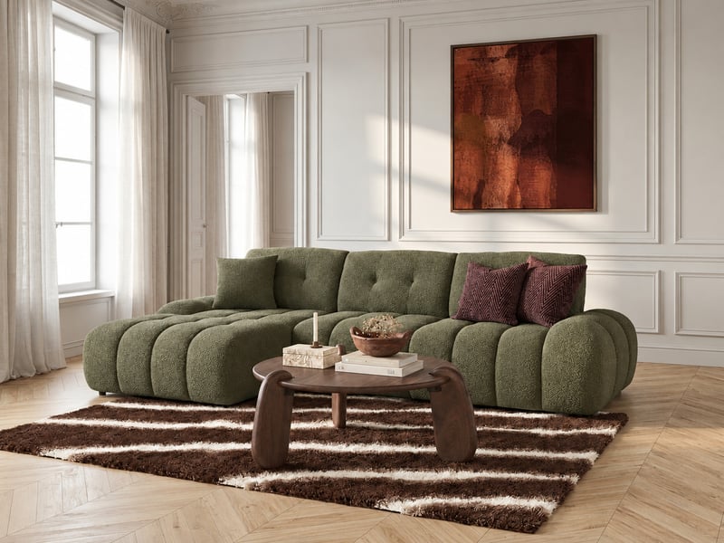 Bobochic canapé d'angle avec dossier avance recule apollon en tissu bouclette vert angle gauche APOLLON - Conforama B