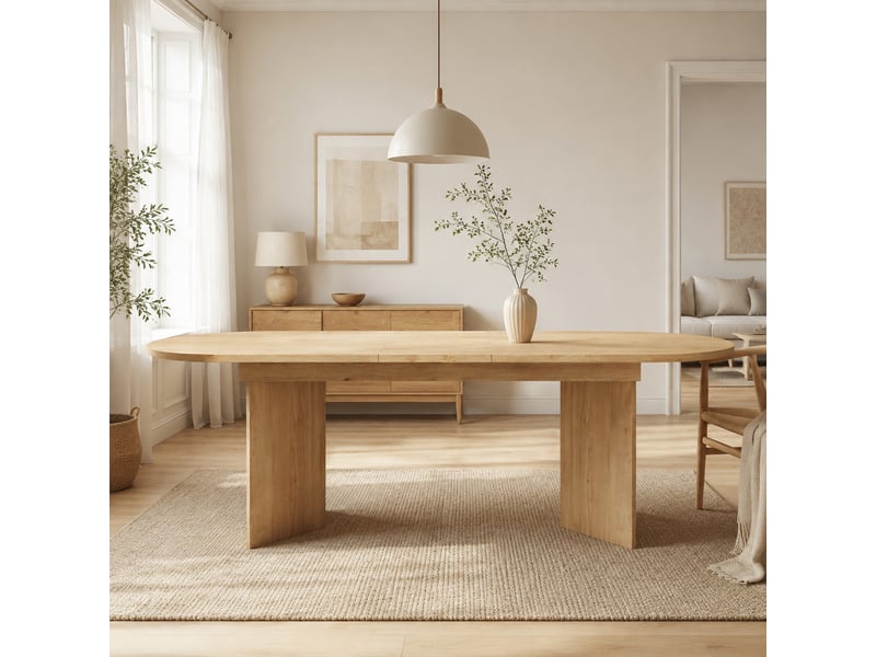 Table à manger extensible 160200 x 90 cm en mdf, chêne clair, 6 à 8 personnes  - Conforama B