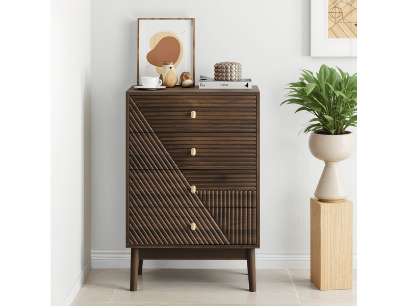  Commode 60x40x90 cm coloris noyer avec 4 tiroirs  - Conforama E