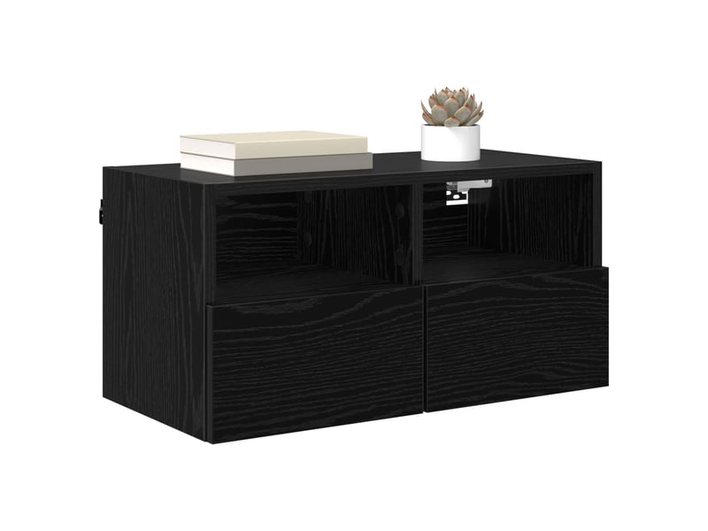  Lot de 2 meuble tv mural, meuble tv suspendu chêne noir bois d'ingénierie shl29573  - Conforama C