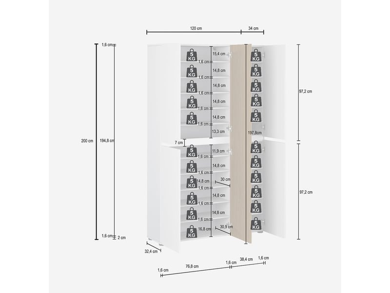  Armoire à chaussures gain de place 5 portes xl lady - beige  - Conforama E