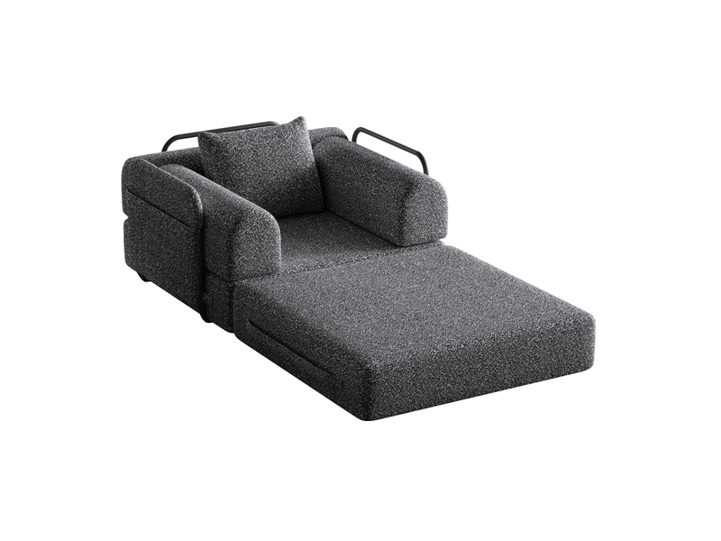  Fauteuil convertible 1 place 2 en 1 avec rangement dans l’accoudoir et structure en acier, chenille gris  - Conforama A