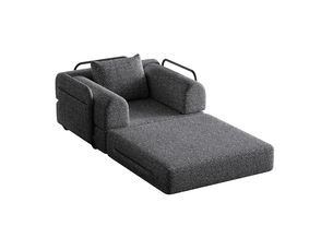 Fauteuil convertible 1 place 2 en 1 avec rangement dans l’accoudoir et structure en acier, chenille gris
